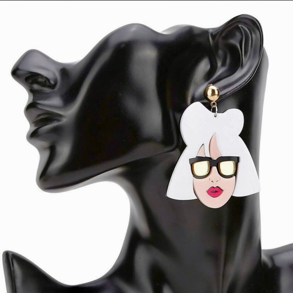 Lady Gaga Bad Romance Acrylic Earrings Cosplay Statement Y2k Jewelry - Picture 3 of 7
